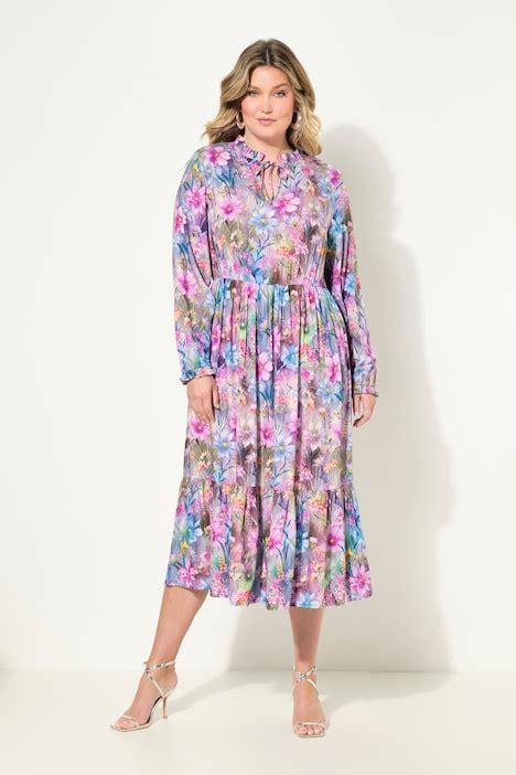 Kleid A Line Blumenmuster Langarm Midikleider Kleider