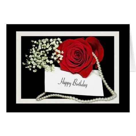 Happy Birthday Rose With Pearls Greeting Cards Zazzle