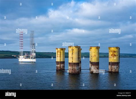 Offshore Oil Drilling Platforms Anchored In Cromarty Firth Near