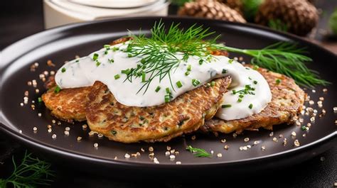 Tortitas De Patata De Trigo Sarraceno Con Crema Agria Foto Premium