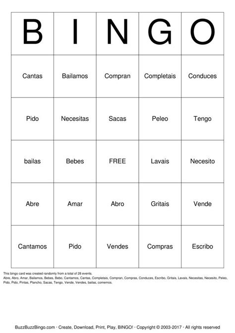 Bingo Dos Verbos 6 Ano