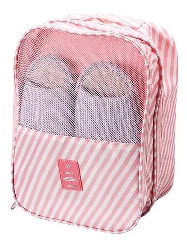 Bolsa Organizadora Sapatos Necessaire Viagem Academia Cor Rosa Listrado