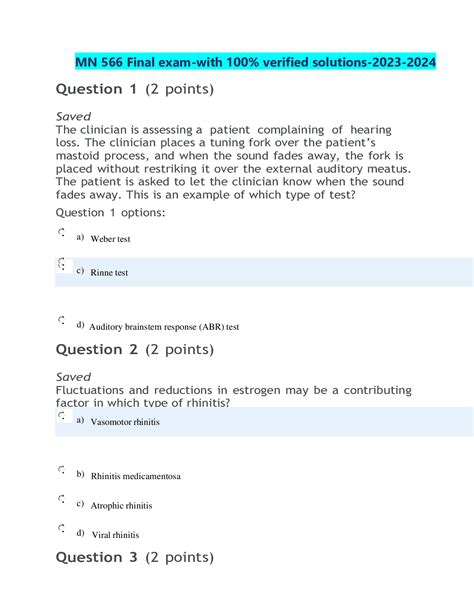 MN 566 Final Exam With 100 Verified Solutions 2023 2024 Browsegrades