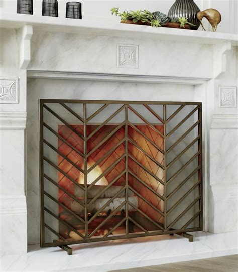 Chevron Antique Brass Fireplace Screen Crate And Barrel Havenly