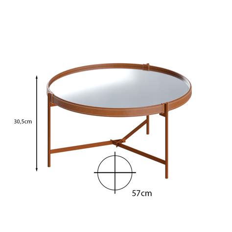 Mesa De Centro Pequena Aqua Cobre Com Espelho Imcal Móveis 57cm