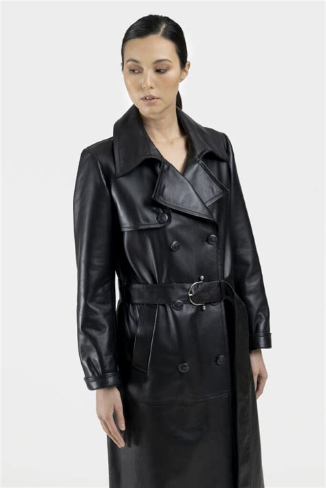 Long Trench En Cuir D Agneau Plong Noir Veda Thoctober