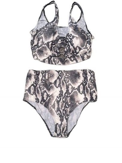 STRÓJ KĄPIELOWY WYSOKI STAN DWUCZĘŚCIOWY BIKINI ZWIERZĘCY WZÓR KLAMRA L