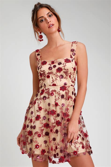 Lovely Nude Dress Embroidered Dress Sequin Dress Skater Lulus My XXX Hot Girl