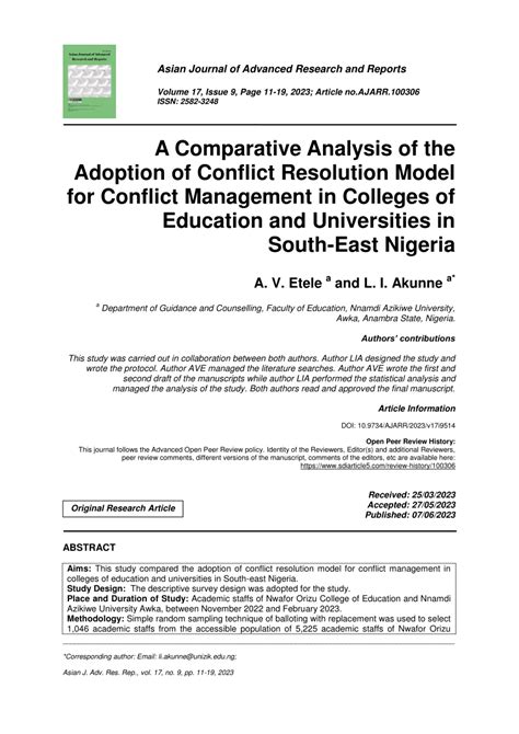 Pdf A Comparative Analysis Of The Adoption Of Conflict Resolution