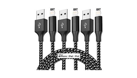 Menosupp Iphone Charger 3pack 10ft Apple Mfi Certified Lightning Cable High Speed Fast Charging