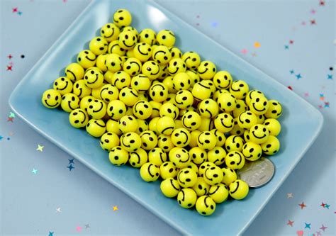 Happy Face Beads - 9mm Round Smile Shape Happy Face Beads Acrylic or R ...