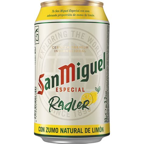 Cerveza rubia Radler con zumo natural de limón lata 33 cl SAN MIGUEL