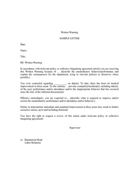 Warning Letter To Employee Template