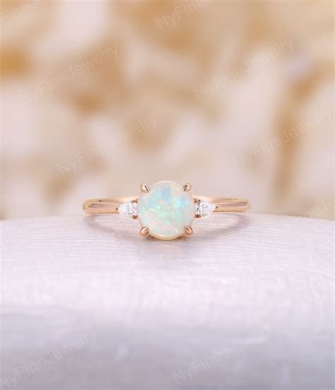 Buy And Offers Natural Opal Engagement Ring Rose Gold White Opal Ring