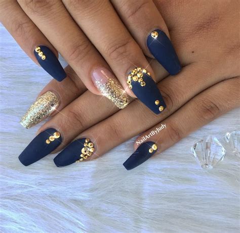 Royal Blue And Gold Nails Nailpro Gold Acrylic Nails Gold Nails