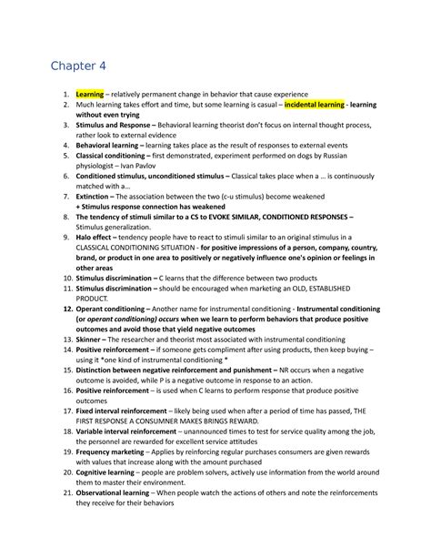 Chapter 3 - Chapter 4 Learning – relatively permanent change in