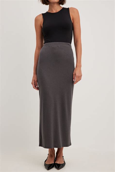 Rib Maxi Skirt Grey Na Kd