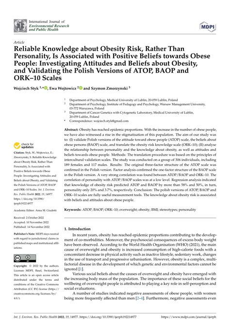 Pdf Reliable Knowledge About Obesity Risk Rather Than Personality