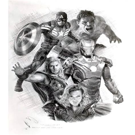 Jonathan Wood Pencil Drawing The Avengers