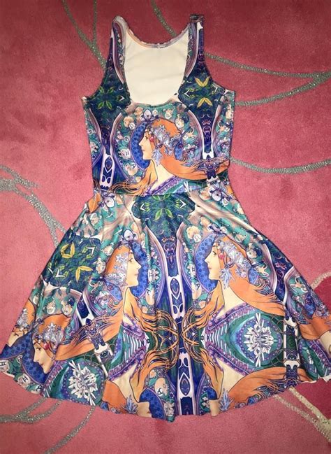 Mucha Zodiac Skater Dress Artsy Outfit Print Dress Two Piece Skirt Set