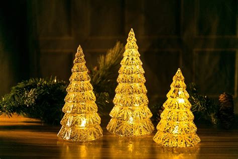 Christmas Led Handmade Glass Lighted Christmas Tree Figurine Warm Light Mercury Antique Silver