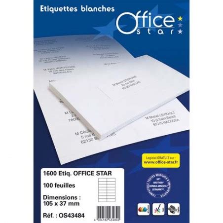 Office Star Bo Te De Tiquettes Multi Usage Blanches X Mm Os