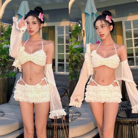 Bikini đồ bơi đi biển 4 món bèo tầng đính hoa phong cách tiểu thư sang chảnh M24 Shopee Việt Nam
