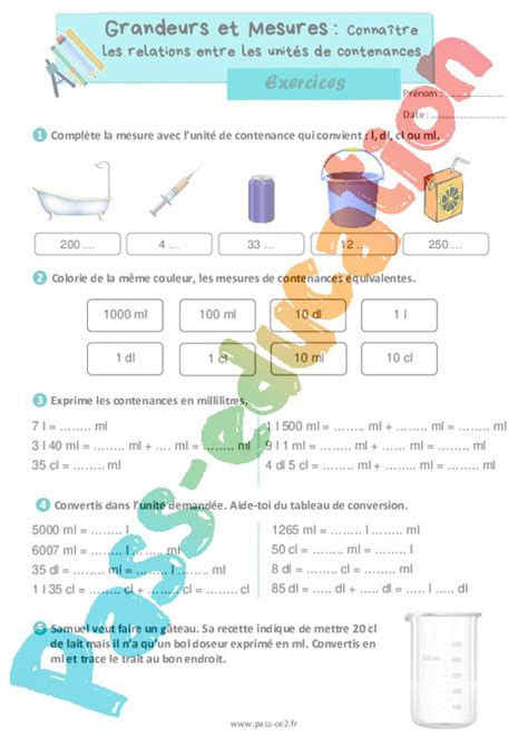 Conna Tre Les Relations Entre Les Unit S De Contenances Exercices De