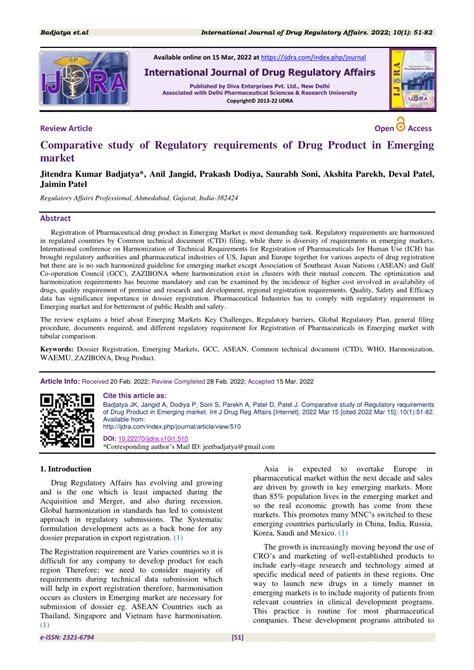 PDF Comparative Study Of Regulatory Requirements Of Drug Product In