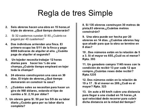 Enseñanza De Matemática Y Computación Ejercicio De Regla De Tres Simple