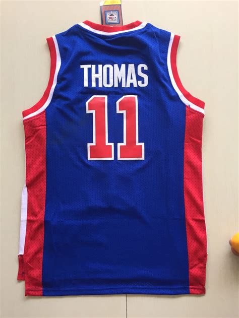 Men 11 Isiah Thomas Jersey Blue Detroit Pistons Jersey Swingman ...