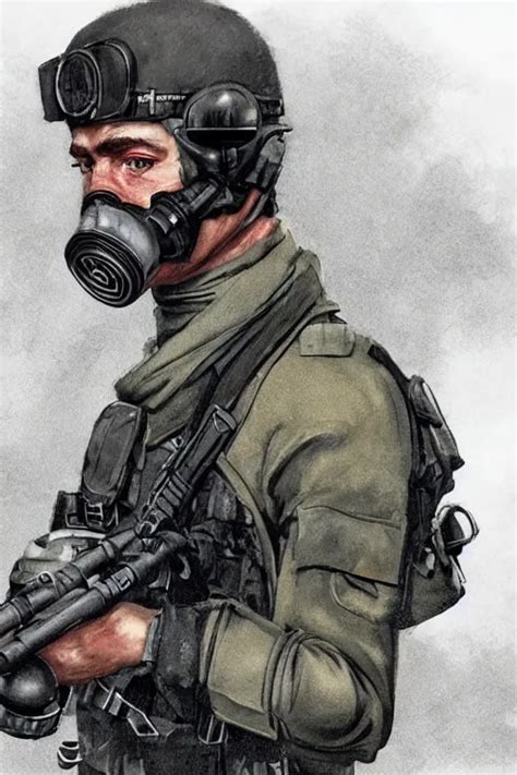 British Sas Operative With The Standard S 1 0 Gas Mask Stable Diffusion