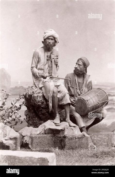 Vintage late 19th century photograph: Indian musicians with musical ...