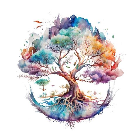 A Watercolor Painting Of A Tree With Roots