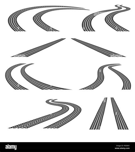 Set Of Road With Tire Tracks Black And White Clipping Mask Stock Photo