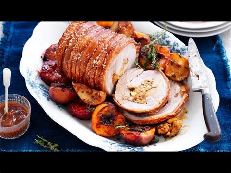 Roast Pork With Chutney Stuffing And Glazed Fruits Recipe Myfoodbook