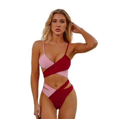 Maillot de Bain Femme 2 Pieces Chic Croisé Bandage Sexy Bikini Curvy Push Up de Plage Women