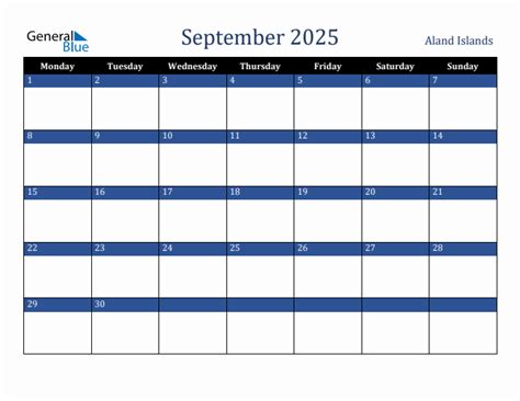 September 2025 - Aland Islands Monthly Calendar with Holidays