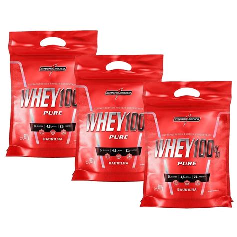 Kit 3X Whey 100 Pure 907g Refil Baunilha IntegralMédica OtimaNutri