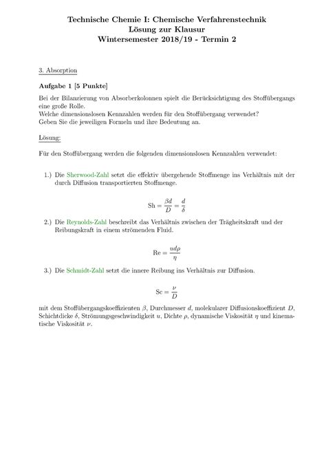 Technische Chemie I Musterlösung zur Aufgabe 1 Absorption aus