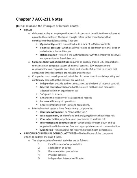 ACC 211 CH 7 Notes Fraud Internal Control And Cash Chapter 7 ACC