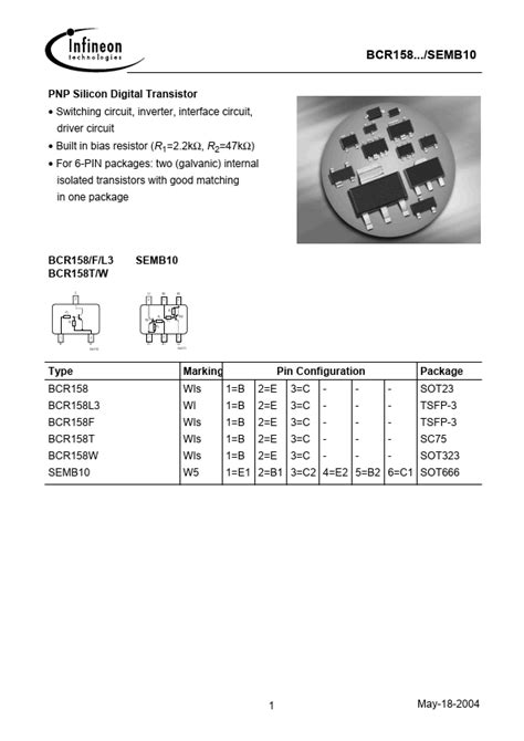 BCR158F Transistor Datasheet Distribuidor Stock Y Mejor Precio