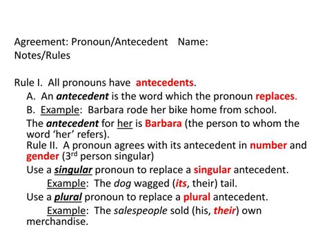 Pronoun And Antecedent Agreement Practice