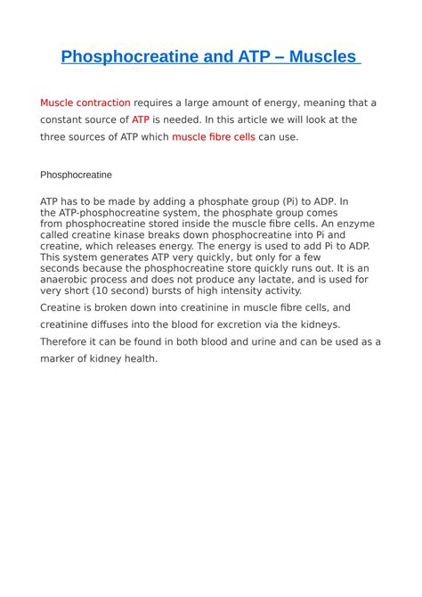 SOLUTION: Phosphocreatine and atp muscles - Studypool