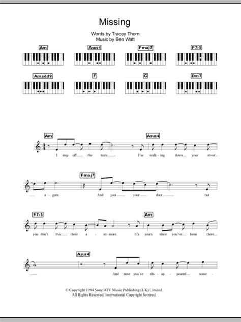 Missing By Everything But The Girl Sheet Music For Piano Chordslyrics At Sheet Music Direct