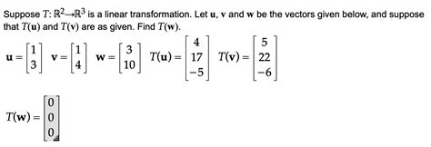 Solved Suppose T R R Is A Linear Transformation Let U V Chegg