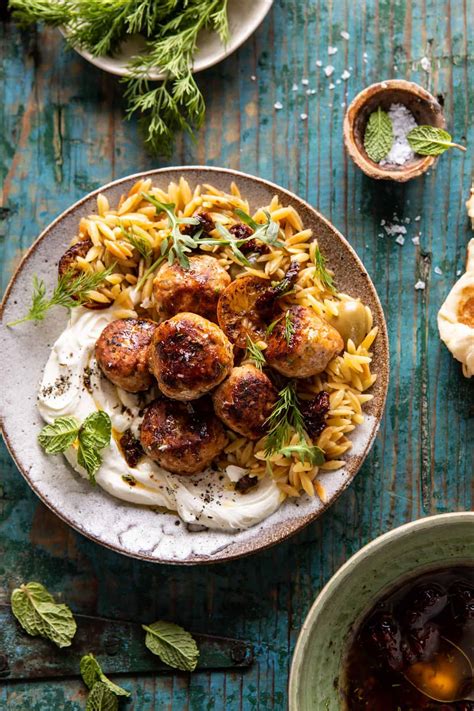 One Skillet Greek Meatballs And Lemon Butter Orzo Half Baked Harvest