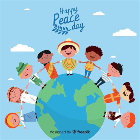 Free Vector | Flat design peace day with children