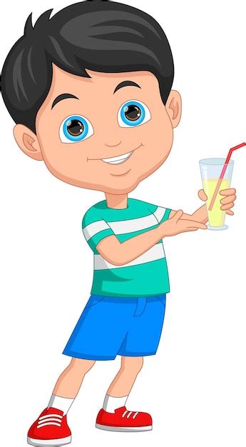 Ni O Peque O De Dibujos Animados Con Una Bebida En Un Vaso Vector Premium