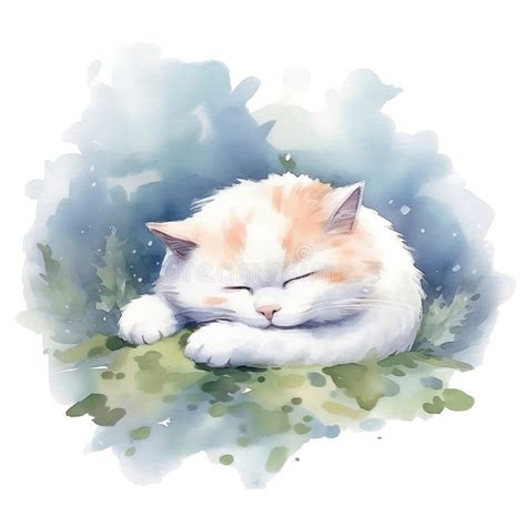 Ilustraci N Acuarela De Un Gato Lindo Durmiendo Sobre Fondo Acuarela Ai